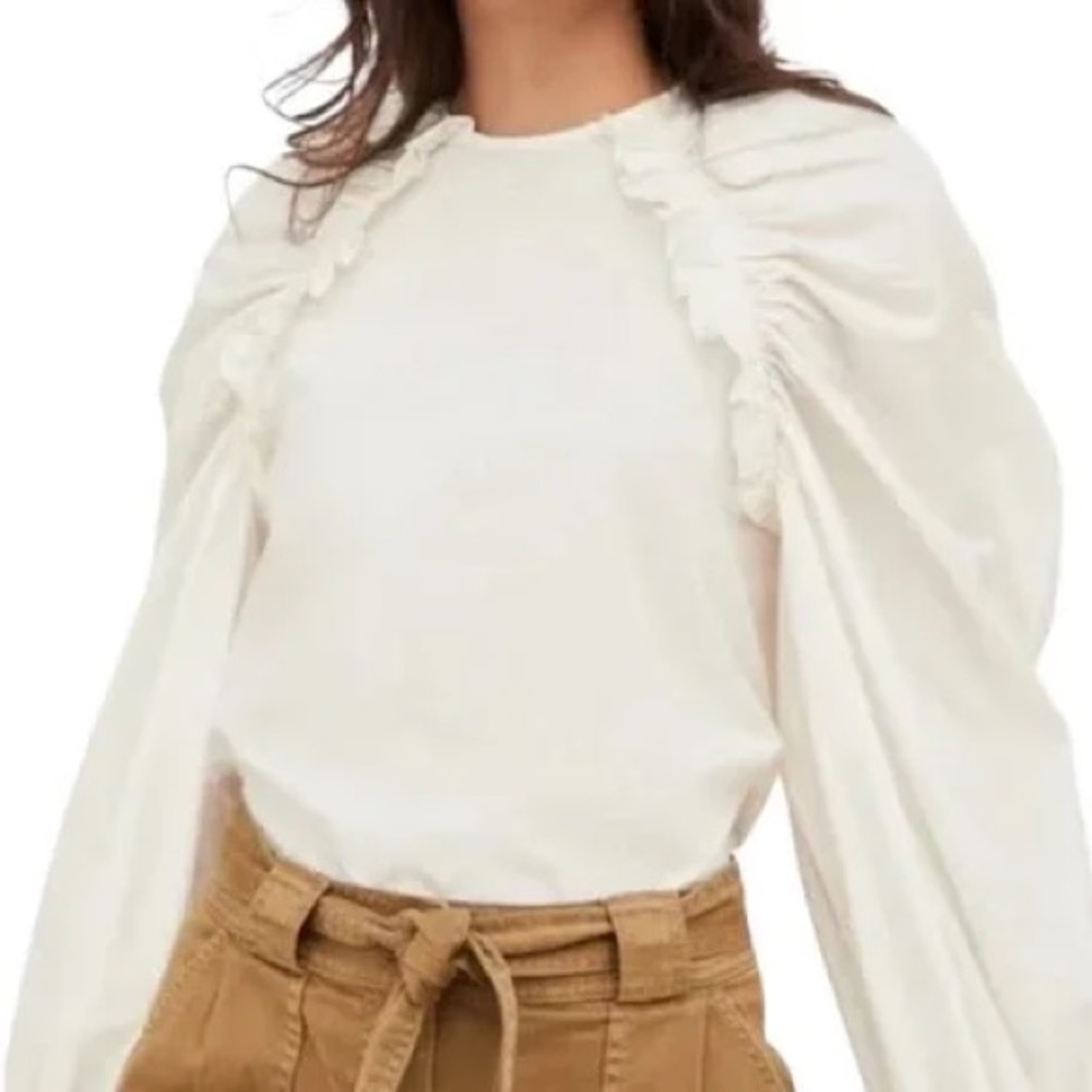 Ulla Johnson Elva White Cotton Poplin Puff Sleeve, Size 2, MSRP $275